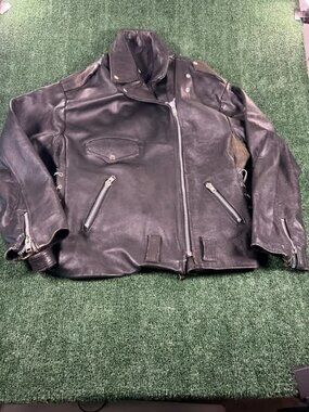 Vintage Leather Moto Jacket - L Black (Unbranded)